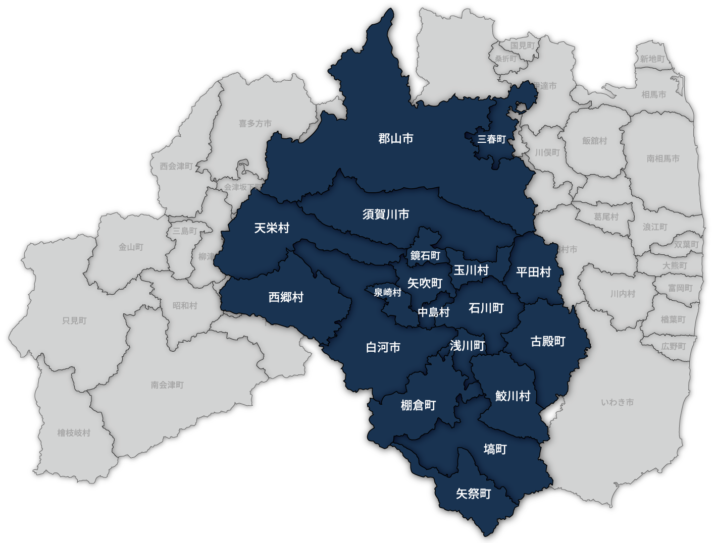 福島県中通地方の地図